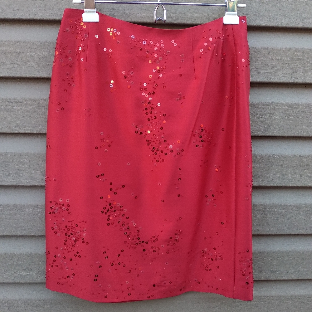Ann Taylor Sz 6 Red Skirt Sequins Sparkle